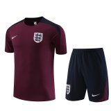 2024 England Burgundy Soccer Training Suit Jersey + Short Mens