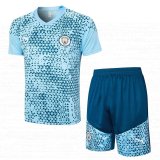 23/24 Manchester City Light Blue Soccer Training Suit Jersey + Short Mens