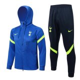 21/22 Tottenham Hotspur Hoodie Blue II Soccer Training Suit Jacket + Pants Mens