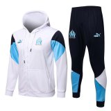 21/22 Olympique Marseille Hoodie White Soccer Training Suit (Jacket + Pants) Mens