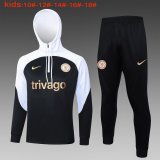 (Hoodie) 23/24 Chelsea Black Soccer Training Suit Sweatshirt + Pants Kids