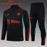 23/24 Manchester United Black Soccer Training Suit Sweatshirt + Pants Kids
