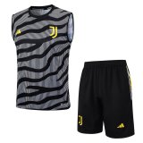 23/24 Juventus Grey - Black Soccer Training Suit Singlet + Short Mens