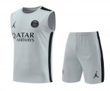 23/24 PSG x Jordan Grey Soccer Training Suit Singlet + Short Mens