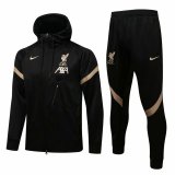 21/22 Liverpool Hoodie Black Soccer Training Suit Jacket + Pants Mens