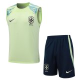 23/24 Brazil Pale Green Soccer Training Suit Singlet + Short Mens