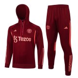 (Hoodie) 23/24 Manchester United Burgundy Soccer Sweater Jersey Mens