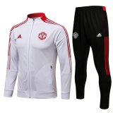 21/22 Manchester United White Soccer Training Suit Jacket + Pants Mens