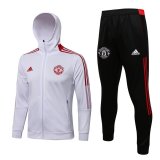 21/22 Manchester United Hoodie White Soccer Training Suit Jacket + Pants Mens