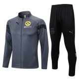 22/23 Borussia Dortmund Grey Soccer Training Suit Jacket + Pants Mens