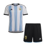 2022 FIFA World Cup Qatar Argentina Home Soccer Jersey + Shorts Kids