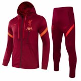 21/22 Liverpool Hoodie Burgundy Soccer Training Suit (Jacket + Pants) Mens
