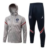 21/22 PSG x Jordan Hoodie Light Grey Dots Soccer Training Suit Jacket + Pants Mens