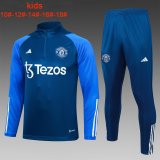 23/24 Manchester United Blue Soccer Training Suit Sweatshirt + Pants Kids
