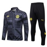 22/23 Borussia Dortmund Grey - Black Soccer Training Suit Jacket + Pants Mens