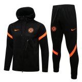 21/22 Chelsea Hoodie Black - Orange Soccer Training Suit Jacket + Pants Mens