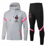 21/22 PSG x Jordan Hoodie Grey Soccer Training Suit (Jacket + Pants) Man