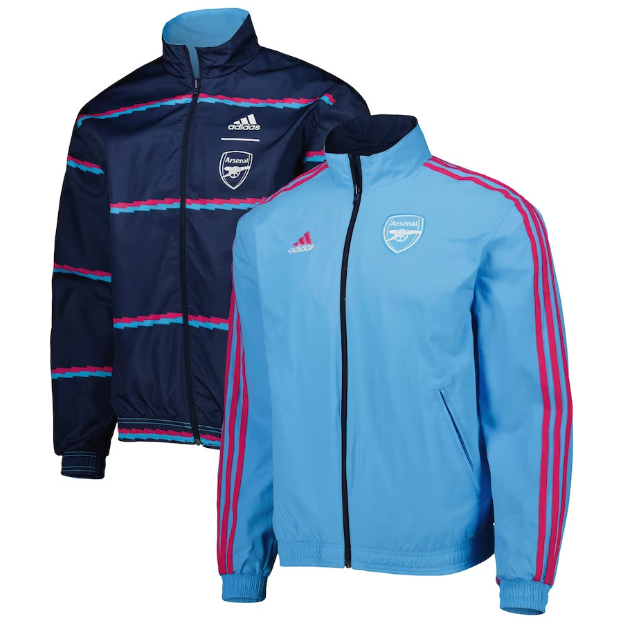 23/24 Arsenal On-Field Team Logo Anthem Reversible Blue&Navy Full-Zip Soccer Windrunner Jacket Mens