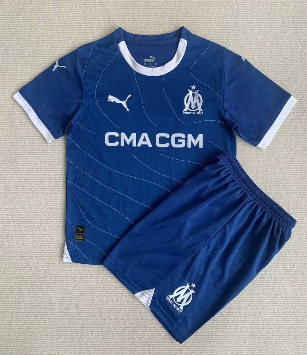 23/24 Olympique Marseille Away Soccer Jersey + Shorts Kids