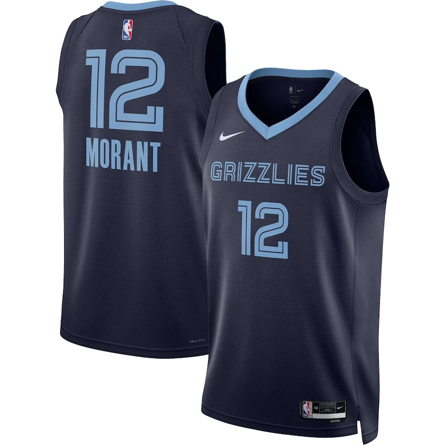 (MORANT - 12) 23/24 Memphis Grizzlies Navy Swingman Jersey - Icon Edition Mens